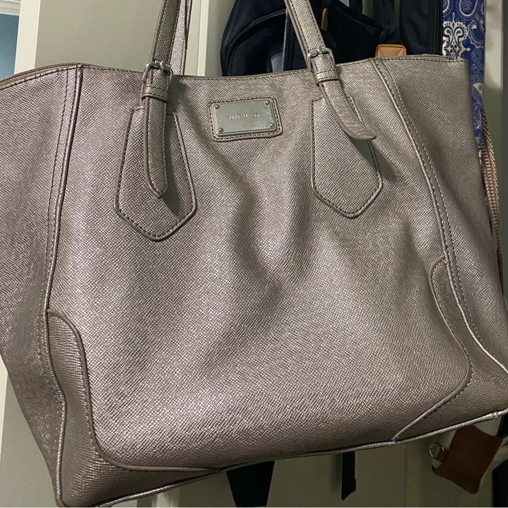Nine West Gunmetal Champagne Tote Bag Purse